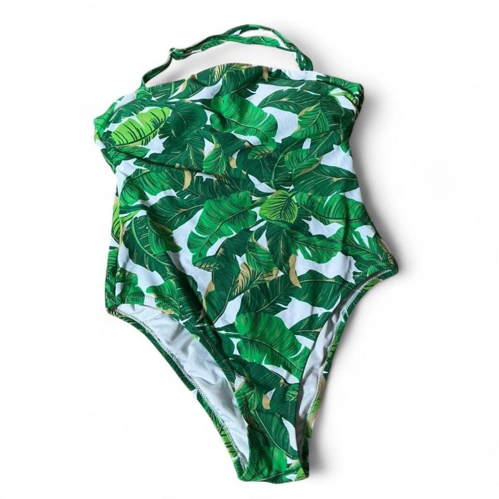 Love & Sports Womens XS Green Tropical Palm Leaf One‎ Piece Swimsuit LS2890TR